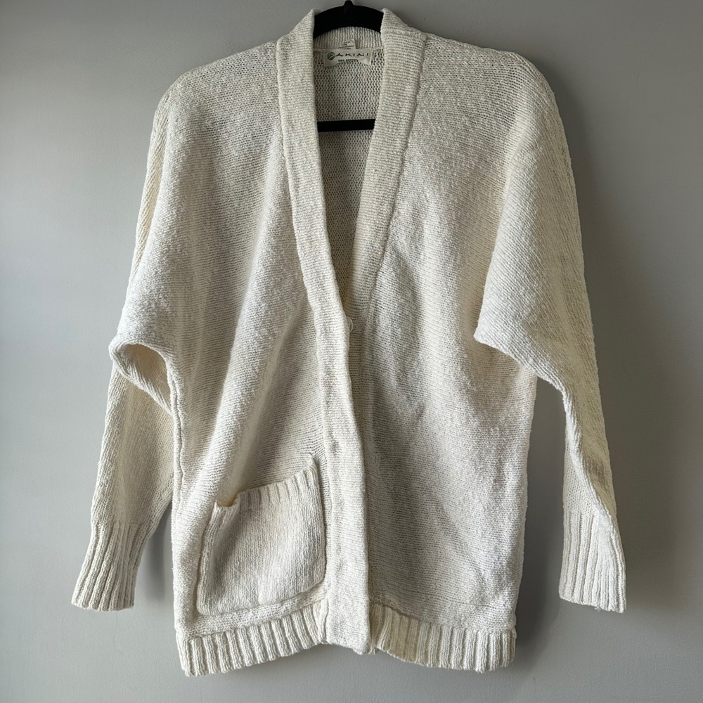 Akini Cardigan Sweater Womens XS Cream White Excellent 100% Cotton Shawl Pocket